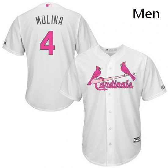 Mens Majestic St Louis Cardinals 4 Yadier Molina Replica White 2016 Mothers Day Cool Base MLB Jersey